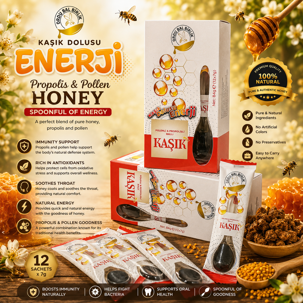 Honey Spoons With Bee Pollen & Propolis